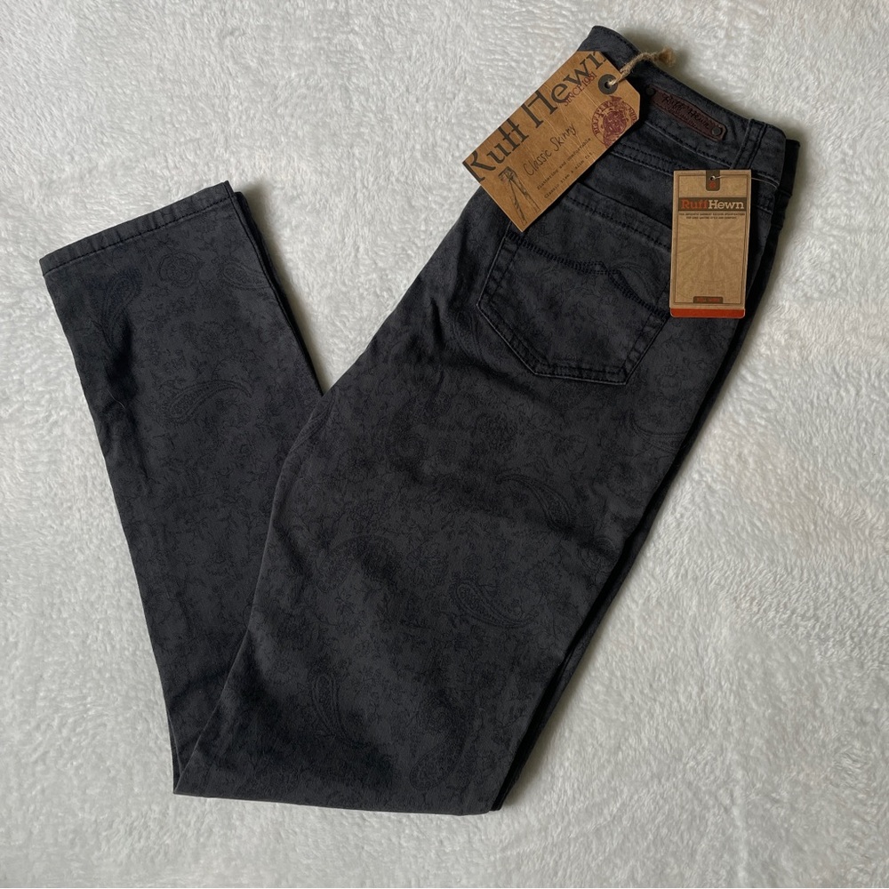 Ruff Hewn Skinny Jeans Women’s 6 Paisley Charcoal Gray Stretch Denim Pants Boho